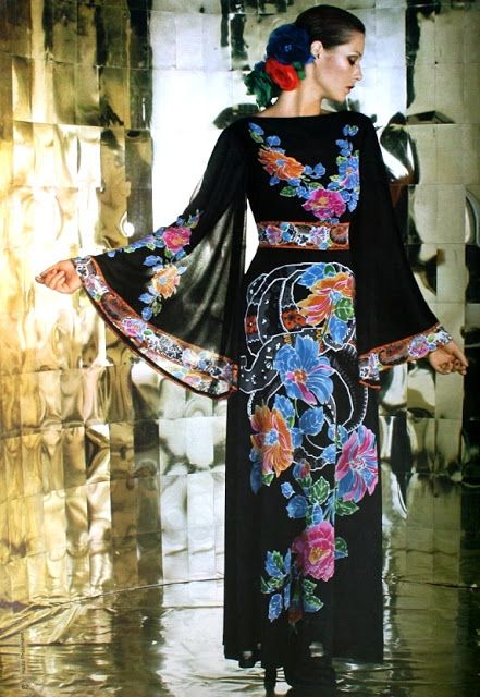 Delicate floral print dress, Burda International FallWinter 1974 design