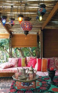 boho living room bright pillows